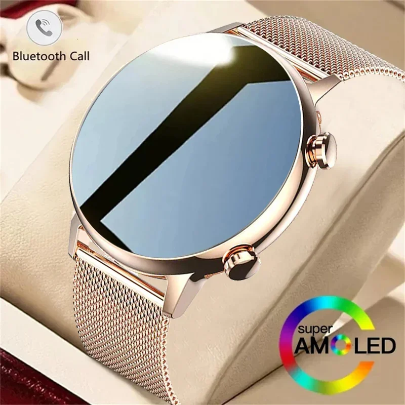 Nové dámy Android iOS Smartwatch AMOLED Full Touch Dial Smartwatch Bluetooth Call Hlasový ovládací riadok Dámy vodotesné smartwatch