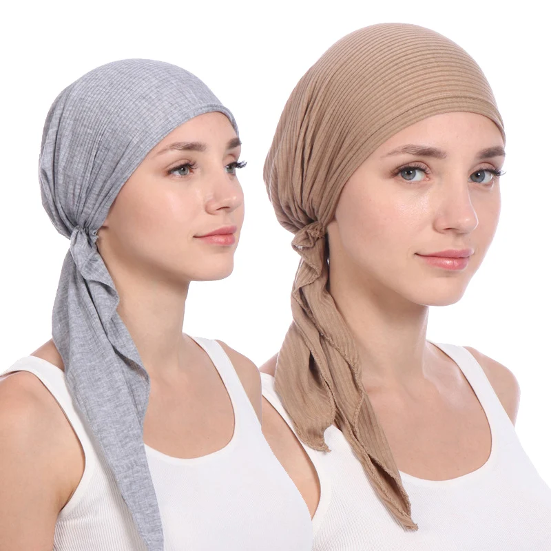 Nové elastické bavlnené masívne farebné zábalové klobúky HATS Moslimská turban kapota pre ženy vnútorné hidžábové klobúky módne ženské Turbantes čiapky