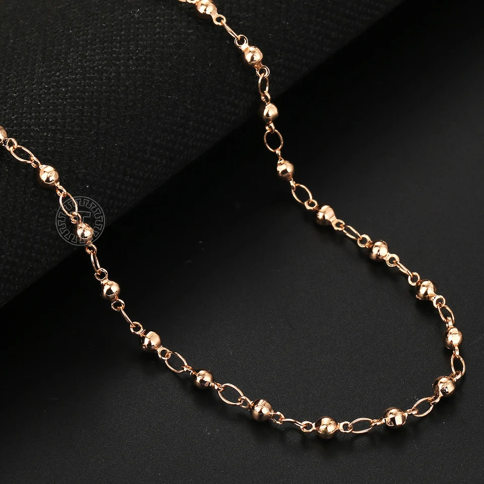 Nové elegantné 4 mm 585 ružové zlato farebná korálková retiazka Náhrdelník pre ženy Dievčatá s homárkou Svadobná strana šperkov darček 50cm60cm CN32AA