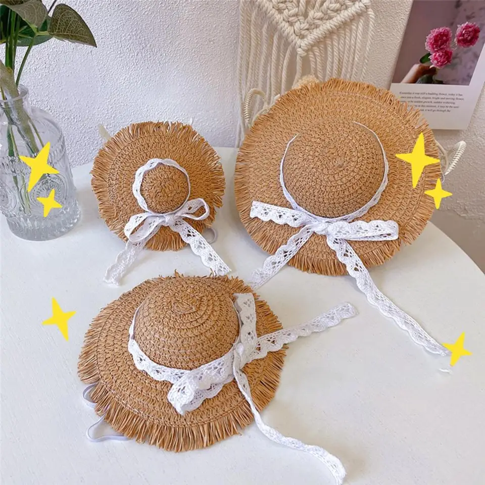 Nové elegantné domáce zviera tkané slamené klobúky pre mačku Sun Hat Stuha pre malé psy a mačky plážové párty slamy