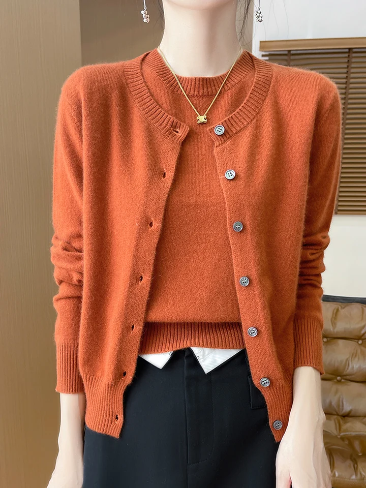 Nové elegantné dámske vlna Twinset O-Neck Mardigan s krátkym rukávom prevodovník prepravný štýl kašmíru Sweater Jeseň Zima 100% merino vlna