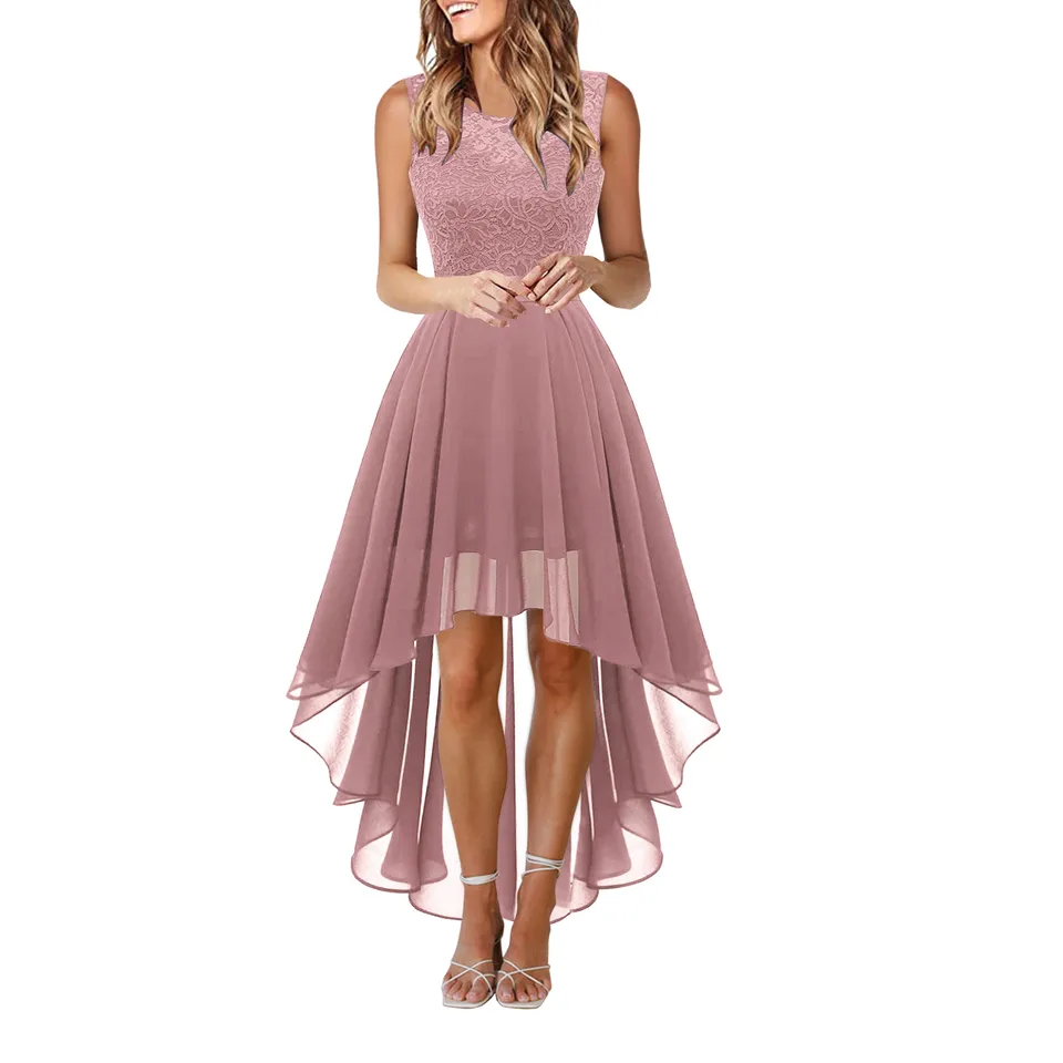 Nové elegantné čipky večerné večierky Ženy bez rukávov čipky šifón Nepravidelné šaty Dámy Vintage veľké hojdačky maxi šaty Vestidos