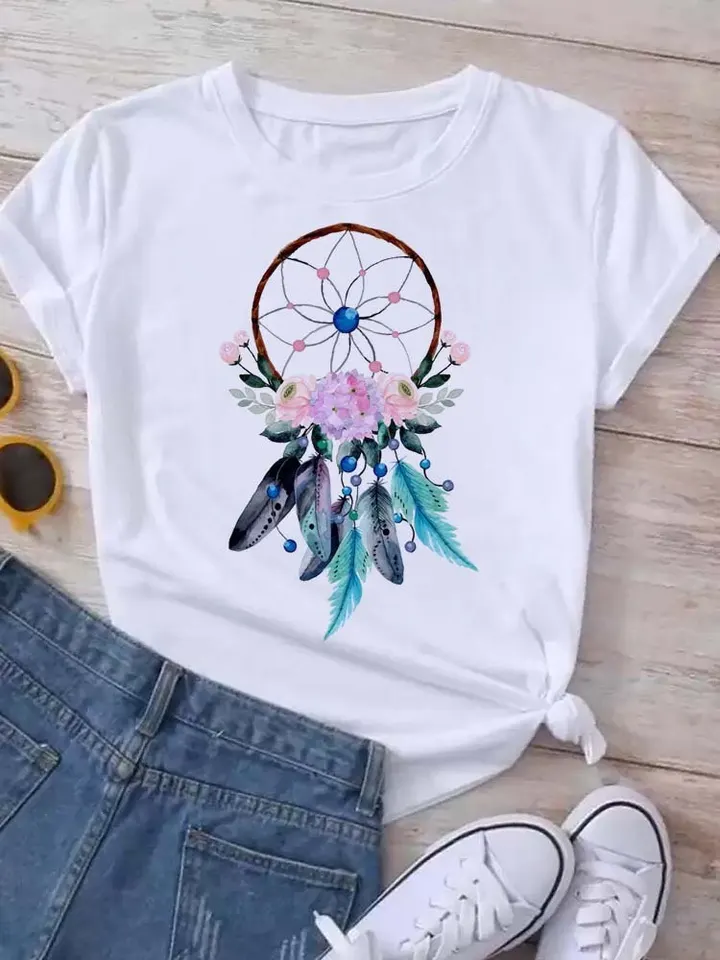 Nové estetické perie DreamCatcher Tričko Vintage hippie Dreamer Tshirt Cute Women Dream Catcher Graphic Tee Top Colady Štýl