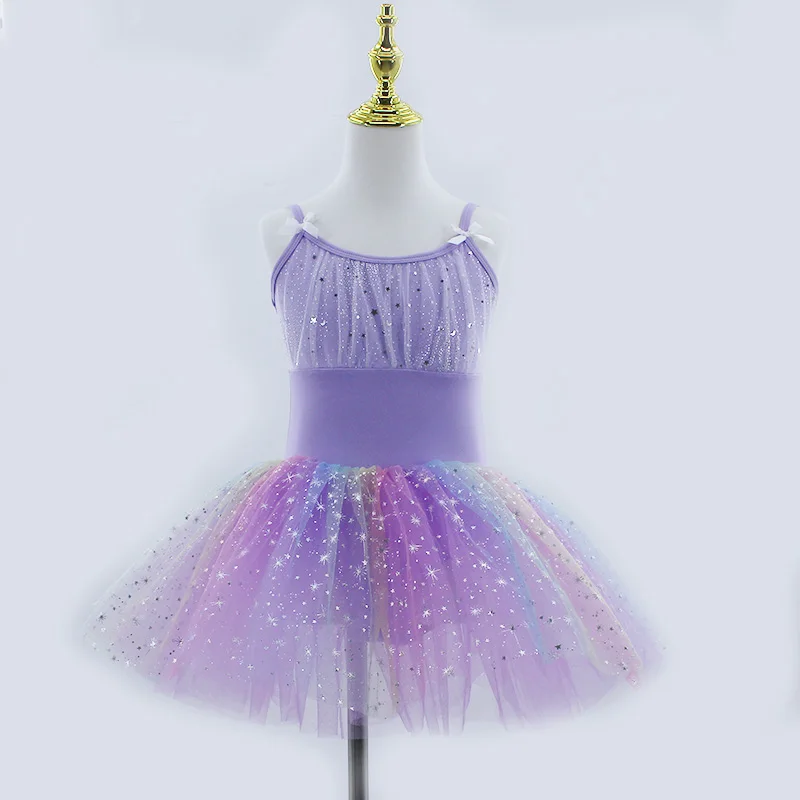 Nové fialové detské baletné šaty Sedem farieb dievčat Dievčatá detská princezná šaty balet Tutu DanceClothes Performance Tutu sukne