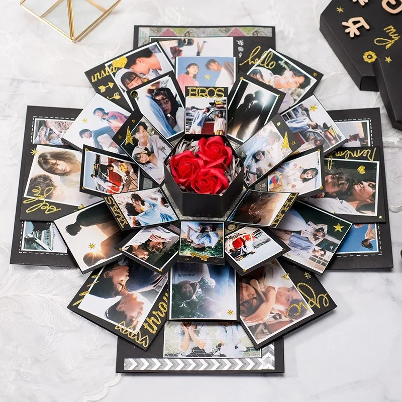 Nové fotoalbumy box DIY Scrapbook Krásne prekvapenie výbuchu pár Box Love Memory výročie Valentína