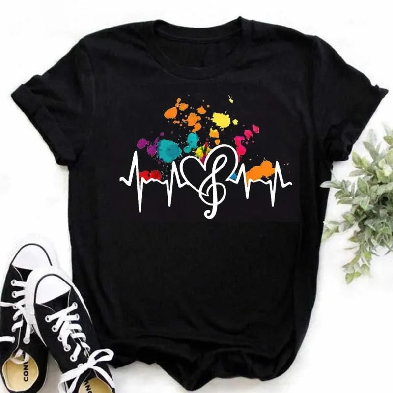 Nové harajuku vtipné hudobné poznámky Art T tričko móda módne dámske hudobné topy Topy krátke rukávy čierne tričko dámy dám