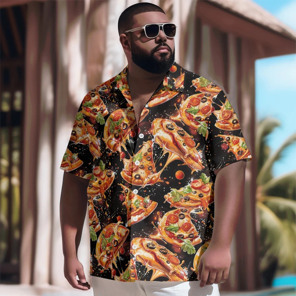 Nové havajské košele muži Goth Men Cartoon Pizza Printed Casy Tops Tops Tops Vintage Plus veľkosť letné košele