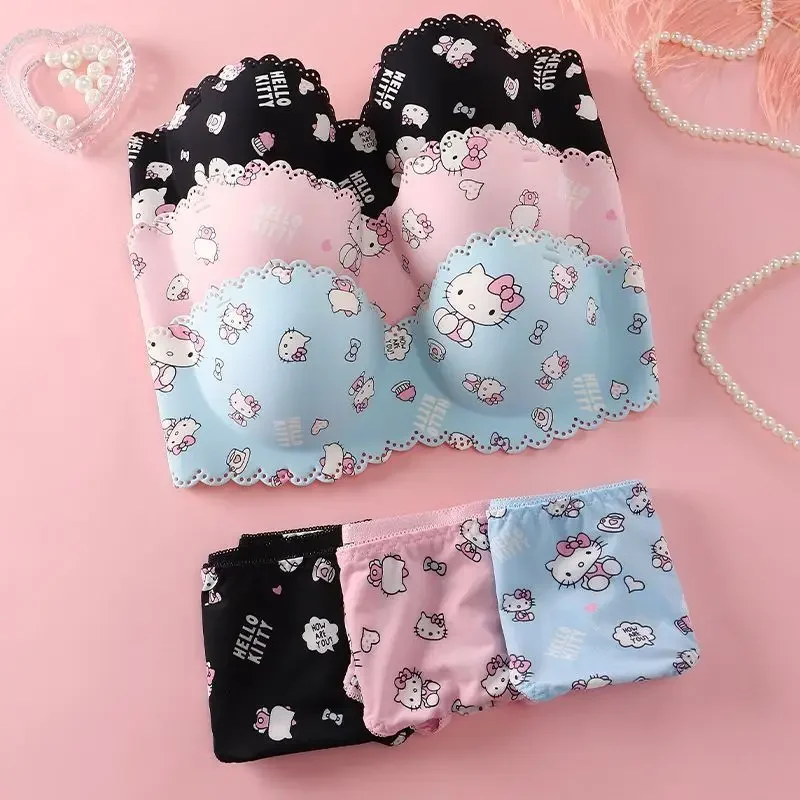 Nové Hello Kitty Cute Kawaii spodná bielizeň malé prsia Zhromažďovanie sladkého módneho dievčaťa Top-up podprsenka, aby sa zabránilo ochabnutiu a krásnemu chrbta