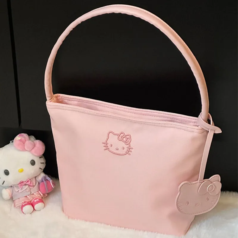 Nové Hello Kitty Roztomilé vyšívané všestranná kabelka Jednoduchý dizajn ružový single ramená Kórejská verzia Dámska sladká taška