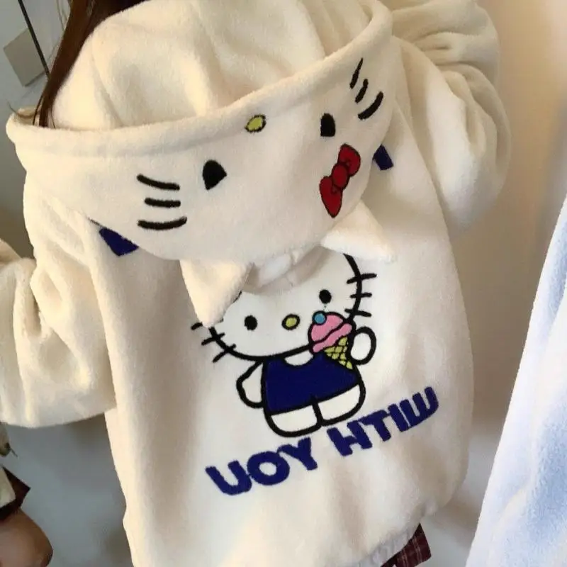 Nové Hello KittYS mikina dievča voľné sveter zips s kabátom Streetwear Nadmerná mikina plyšová bunda jeseň zimné dámske oblečenie