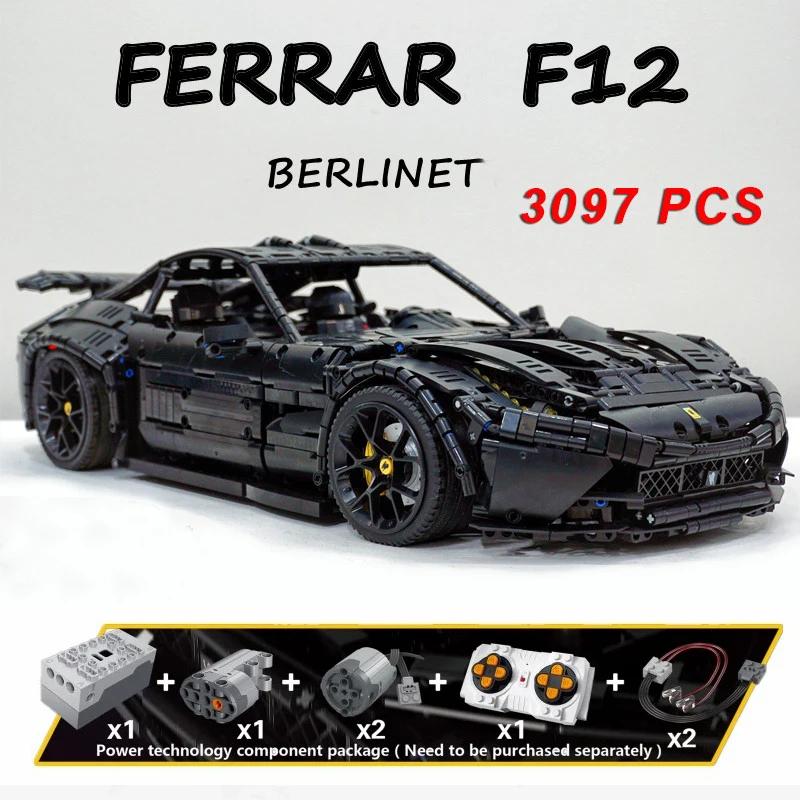 Nové high-tech 91102 3097pcs Creative F12 Super Black Set Racing Car Model Building Building Blocks Hračky pre deti narodeniny darčeky