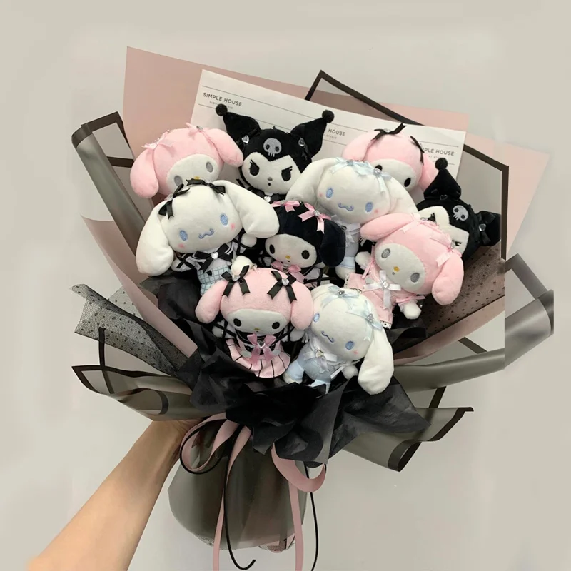 Nové horúce Sanrio Cartoon Cutoen Doll Original Doll Byquet Kytice Kuromi melody melódiu Doll Doll Birthday Darček Valentín Deň priateľke