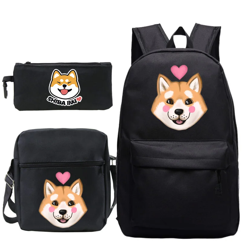 Nové horúce shiba Inu batohy Boys Dievčatá 3 PC/SET Schoolbags Men Ženy cestujú Rucksnack kniha Mochila pre dospievajúcich späť do školského darčeka