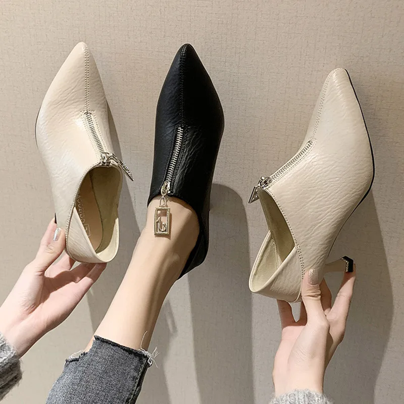Nové jarné dámske šaty topánky zips vysoké podpätky holé topánky špicaté špičky kancelárske topánky Žena pumps pumps botas majer tenké podpätky 8009c