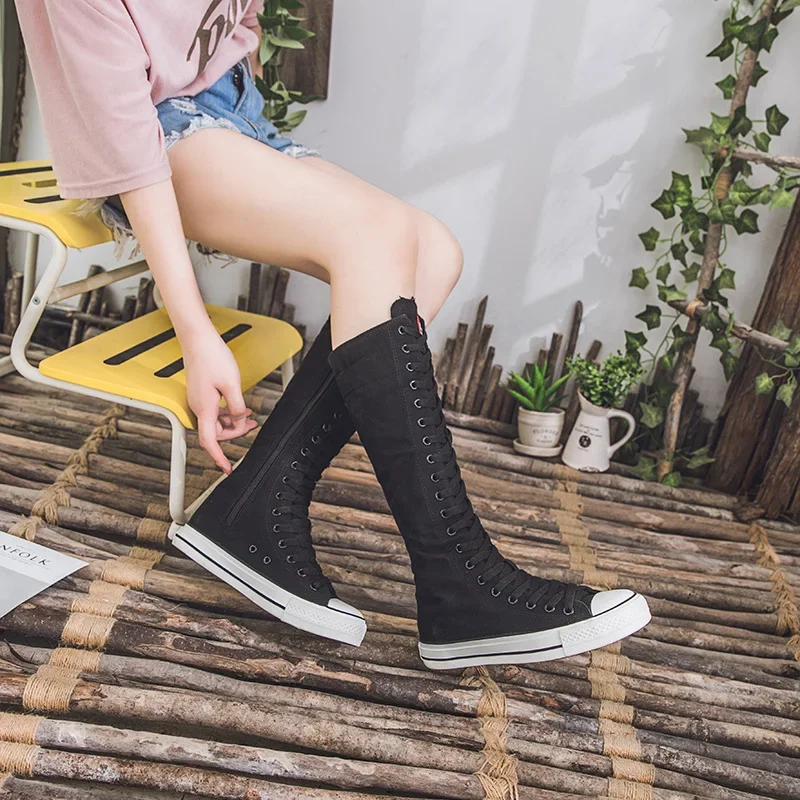 Nové jarné jesenné topánky Dámske topánky Canvas Cast High Top topánky dlhé topánky Last-up zips Pohodlné tenisky s plochými topánkami