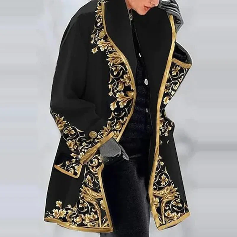 Nové jesenné ženy ťažké vlnené plášte 2024 Lady Casual Button Mardigan Top Outer Owear Fashion Female Flemate Tlačené klopa teplá zimná bunda