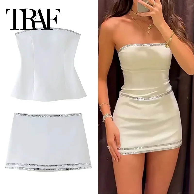 Nové kamienky biele plodiny top ženy z ramena korzet topy vrcholy bez rukávov bez rukávov letná bustier top žena sexy krátke topy