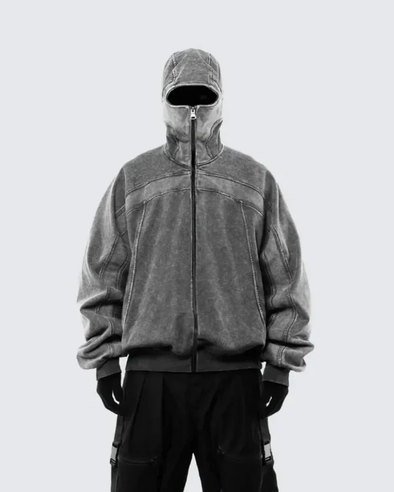 Nové kapucňové mikiny pre mužov pre mužov umyté bavlnené sveter Ninja Pullover Zipper Raw Edge Retro Streetwear pár mikina y2k