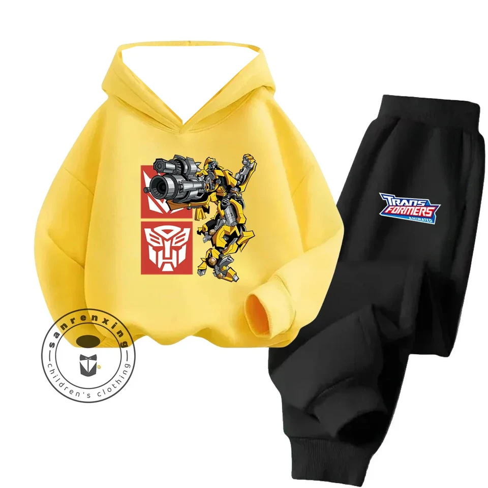 Nové karikatúry Transformers Spring Fall 3-14 rokov starý chlapci a dievčatá bavlnené mikiny set módy jednoduché hip hop detské mikiny + nohavice