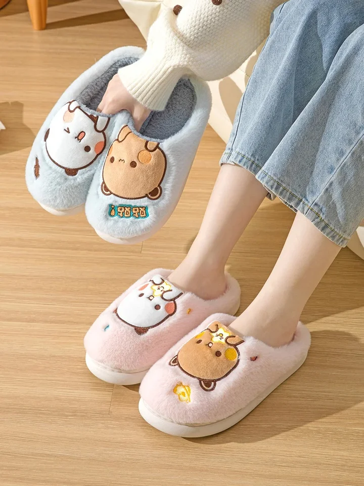 Nové kawaii panda dudu a bubu katon roztomilé plyšové klzká Pánske a dámske zimné pár chlpaté zimné domáce bavlnené ťahanie