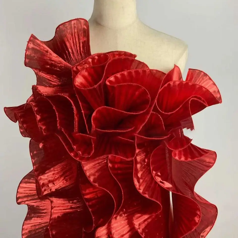 Nové kovové lesklé lesklé čipky Big Wave Lace Tkanina 15 cm Široký 1 yard Pleat eth Organza Ruffle Dress Doplnky DIY Styling Šitie