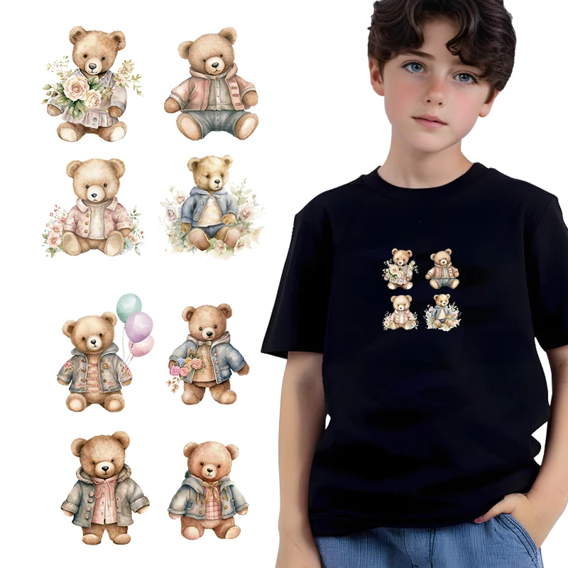 Nové kreatívne kreslené kovbojské odevy Doll Bear Bear Terfer Transfet Stumpers Detské odevy umývateľné nálepky železné nálepky