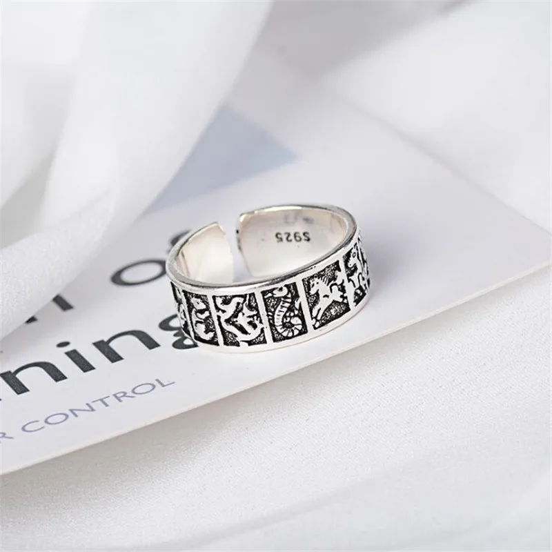 Nové kreatívne thajské strieborné fáza 12 Zodiac 925 Sterling strieborné šperky priaznivé 12 zvierat Etnický štýl Otváracie prstene R151