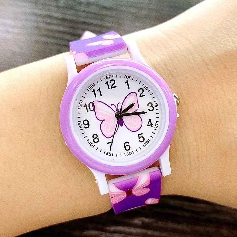Nové krásne dievčatá hodinky motýľ tlačenie cukrovinky Candy Silikone Quartz Zápraky narodeniny darček Gire Girl Boy Detský študijný čas