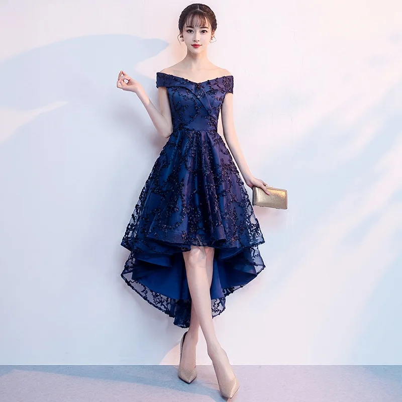 Nové krátke večerné šaty móda z ramenného plášťa Soiree krátky predný dlhý zadný ples šaty elegantné Vestidos prispôsobené