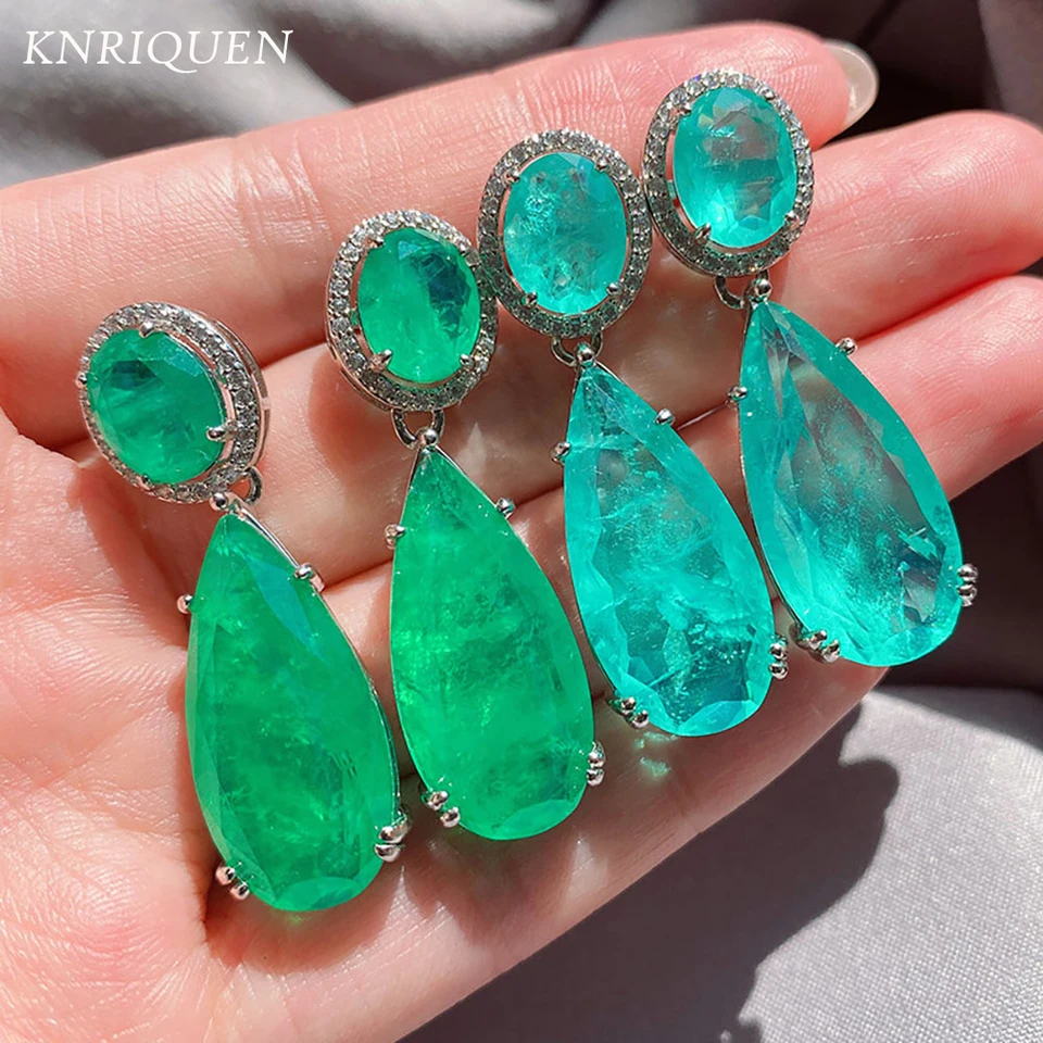 Nové kúzla príchodu kvapky veľké náušnice pre ženy vintage paraiba turmaline smaragd gemstone svadobné náušnice jemné šperky darček