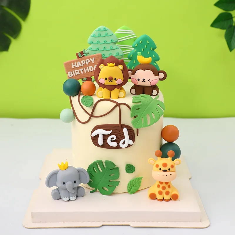 Nové lesné zviera žiraf leva slon cartoon tortu tortu topper deti 1. narodeninové oslavy košíčky dekorácie džungle s tematikou roztomilé darčeky