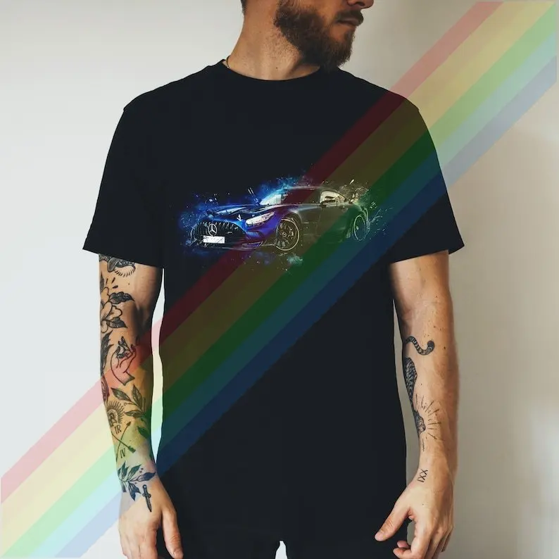 Nové letné trendy tlačené tričko Mercede GT Pure Cotton Pánska čierna veľká veľkosť s krátkym rukávom