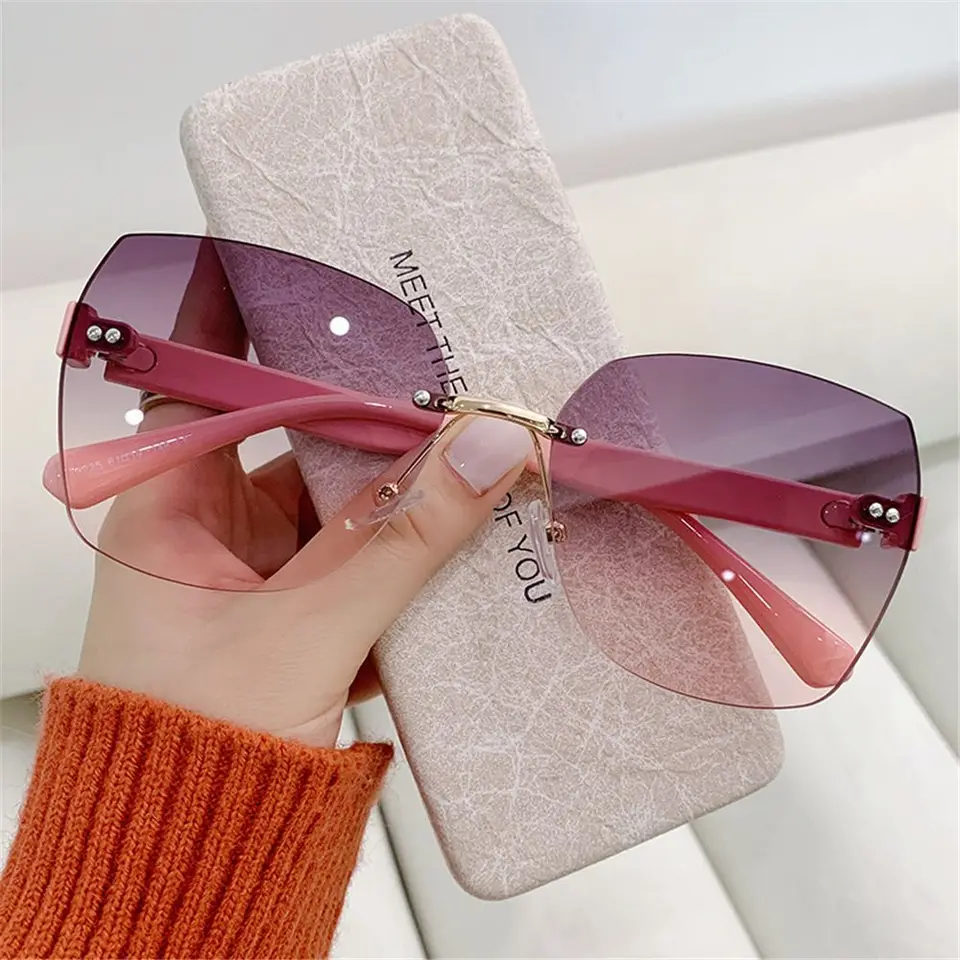 Nové letné UV400 Vintage slnečné okuliare Rimless Rámové slnečné okuliare Ženy odtiene Gradienty Slnečné okuliare