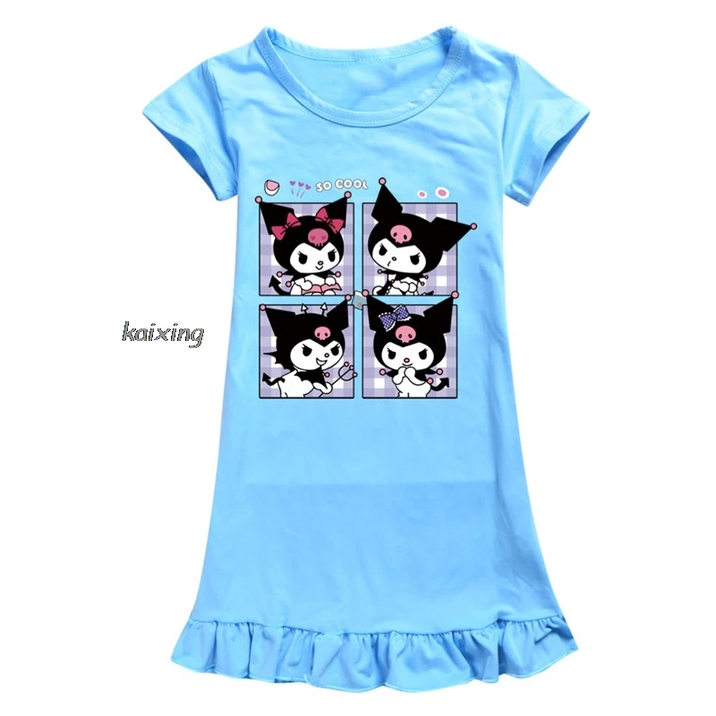 Nové letné šaty Dievčatá Nightdress Lovely Kuromi melody pyžamy detské oblečenie shortsleeve pyžamy šaty detské rodinné oblečenie