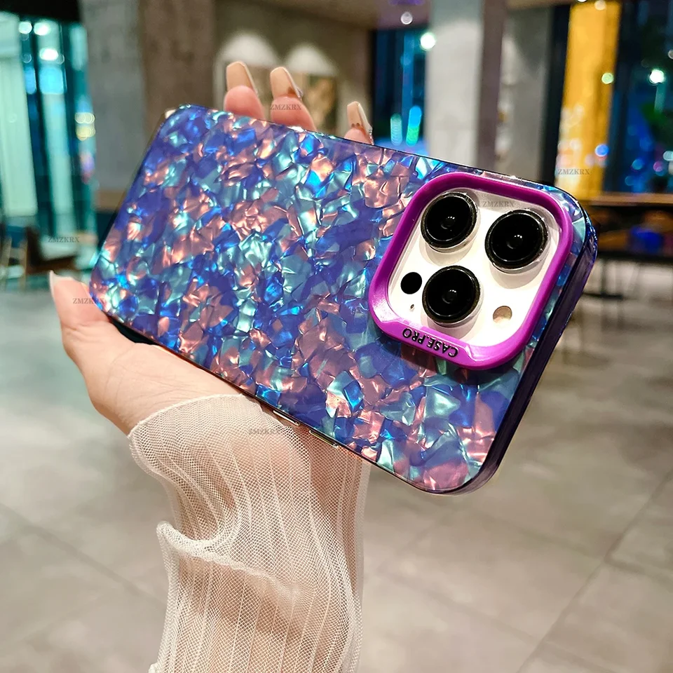 Nové luxusné trblietky Dream Shell Mramor Soft Soft Pase pre iPhone 15 14 Plus 13 12 11 Pro Max