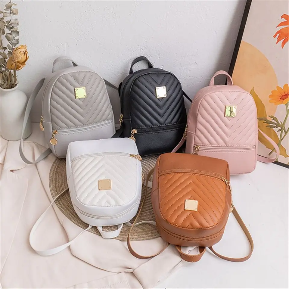 Nové malé batohové dámske ramenné tašky Diamond Grids Pu Leather Bag Fashion School Bags Casy Rucks Bath