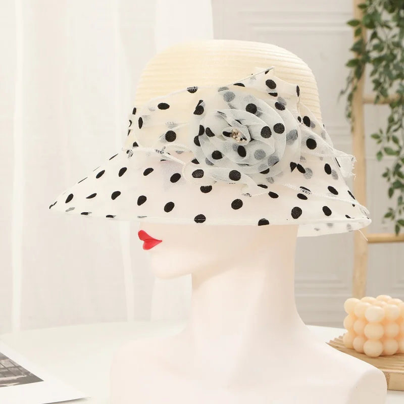 Nové malé okrajové čiapky módne organza dot retro slnečné klobúky vedro klobúk letné ochranu slnečného klobúku Slnko klobúk pre ženy
