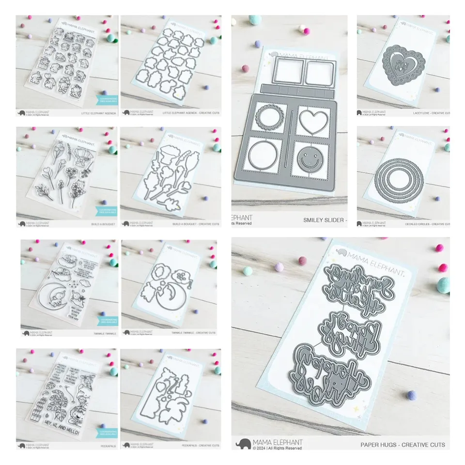 Nové malé slonové agenda Smiley Smily Slider Paper Objatia Lacy Love Circles Kreatívne rezy Dies Kytice známky DIY Scrapbooking Cards