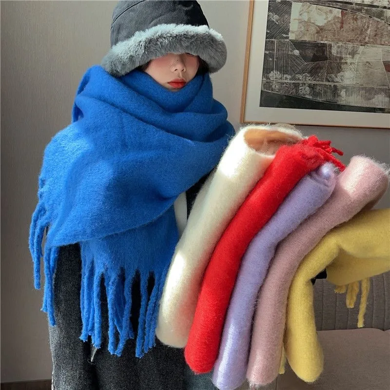 NOVÉ MOHAIR ŽENY Šálka ​​Žena Zimná zimná zahrnutá pevná farba Dlhé šatky mäkké drsné plemená strapca šál viskózový zábal šály