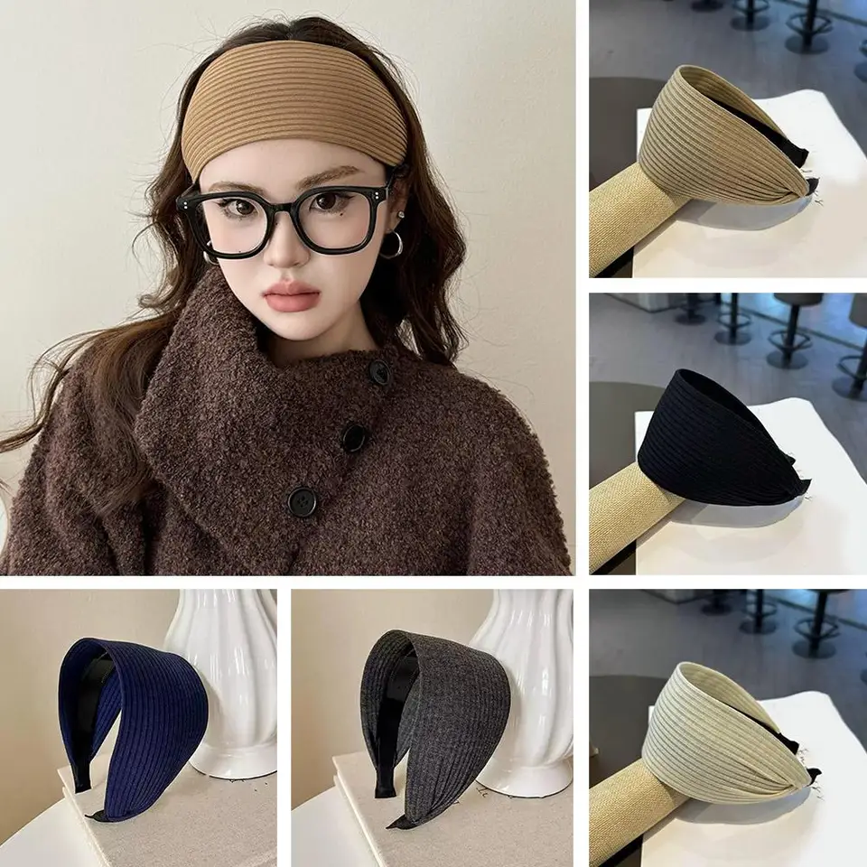 Nové mäkké široké pletacie vatové vlasové pásma pre ženy dievčatá Kórejský neutrálny turban s zubami hlava hlavy poklesy hlavy Accessori X6O0