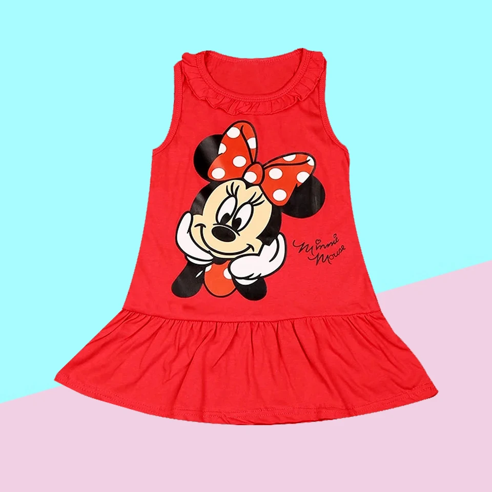 Nové módne dievčatká šaty letné šaty karikatúra bavlnená červená minnie šaty princezná šaty Detské dievča oblečenie 1-6 rokov