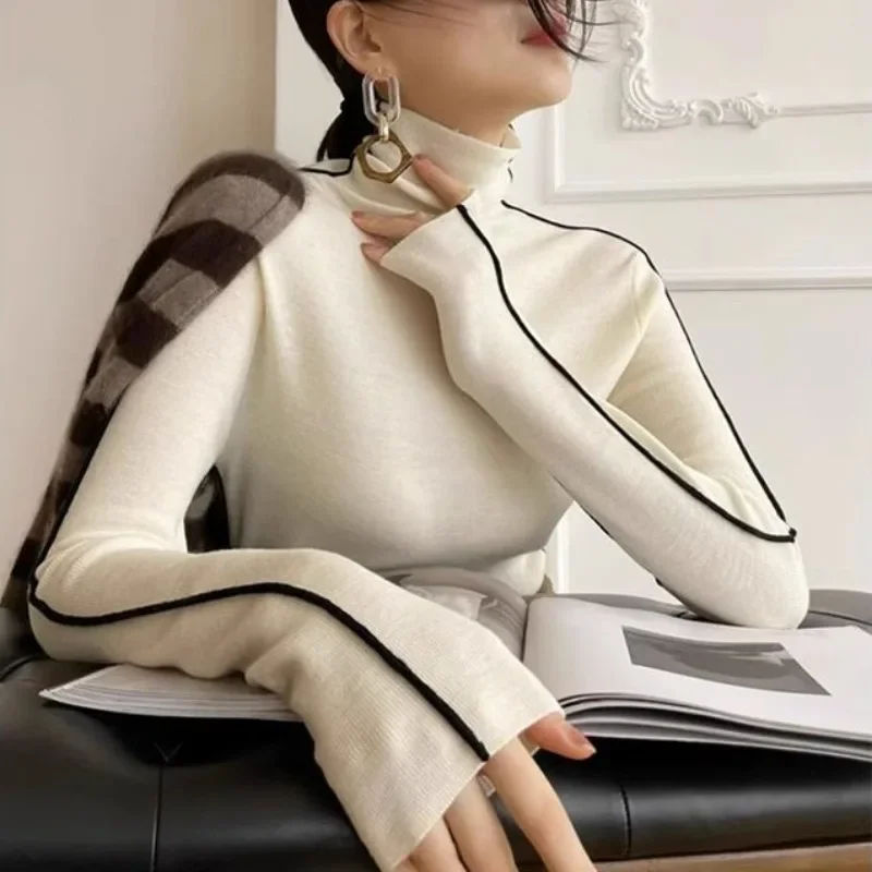 Nové módne roláky pulloves Ženy Jeseň a zimné štíhle fit s dlhým rukávom Top elegantné elegantné kancelárske dámske svetre čierne biele 2024