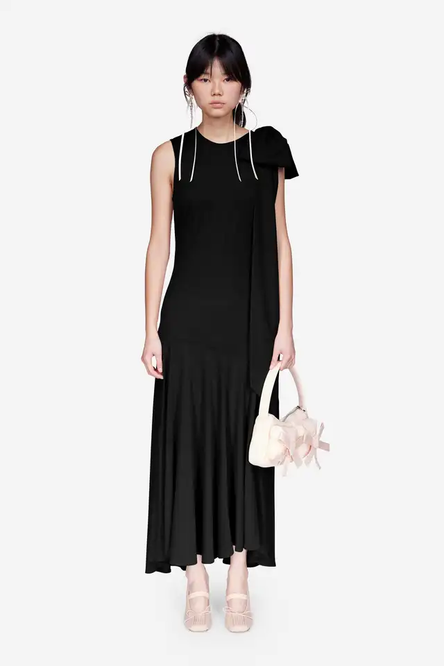 Nové módy Simone Rocha Dress Black Vysoko kvalitný produktový dizajnér ručne vyrábané dlhé šaty Vysoko kvalitné