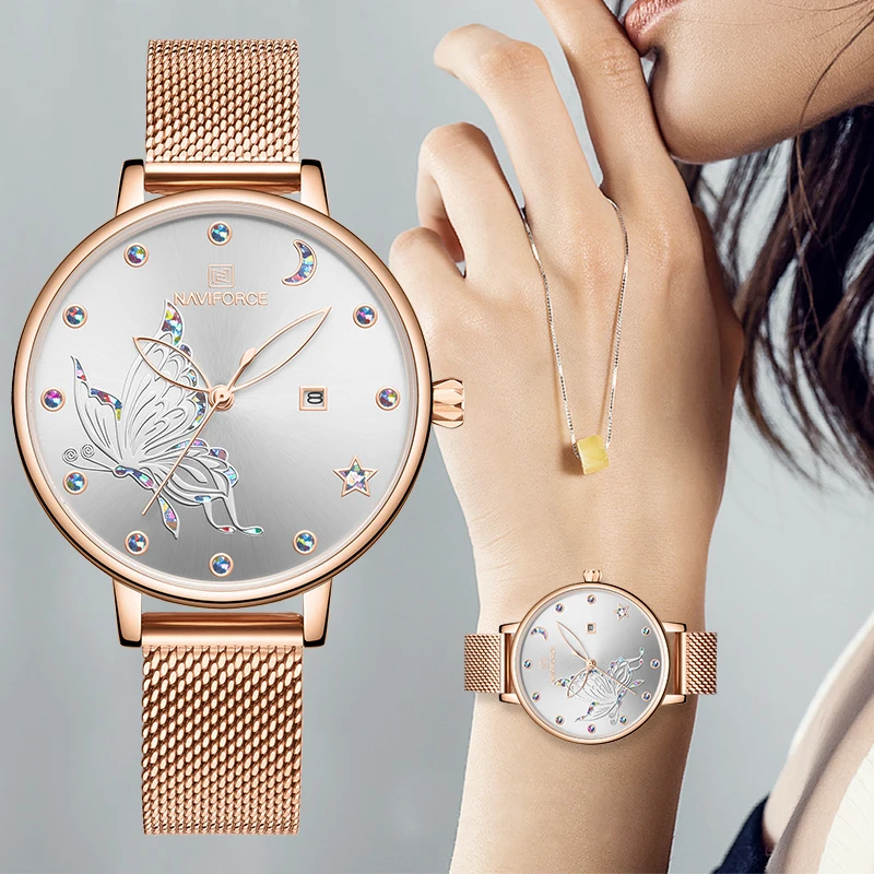Nové Naviforce Women Sledujú luxusnú značku Simple Quartz Ladies Witerproof Wristwatch Fashion Cast Watches Girl Clock Reloj Mujer