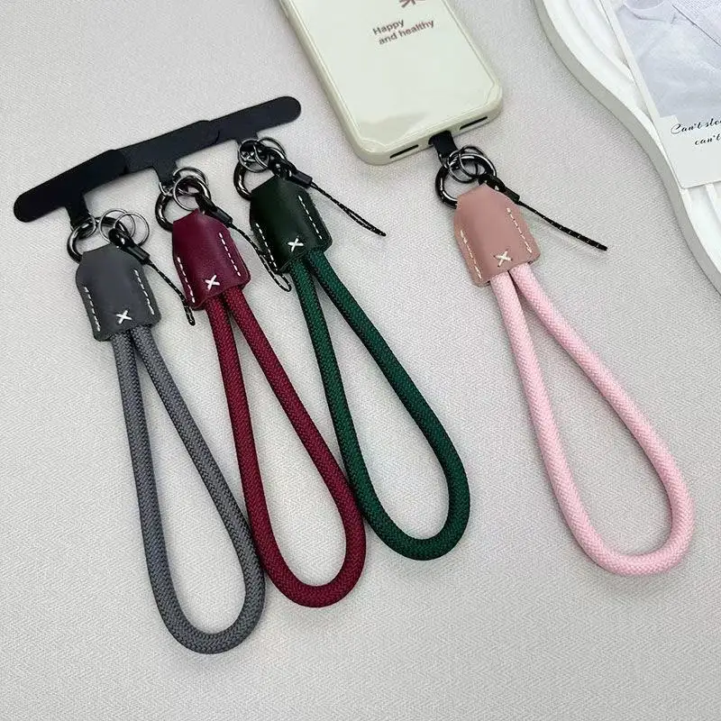 Nové nylonové zápästie mobilný telefón Lanyard PU kožené hlavy pletená krátka anti-kvapkavá mobilná klip mobilného telefónu mobilný telefón lano