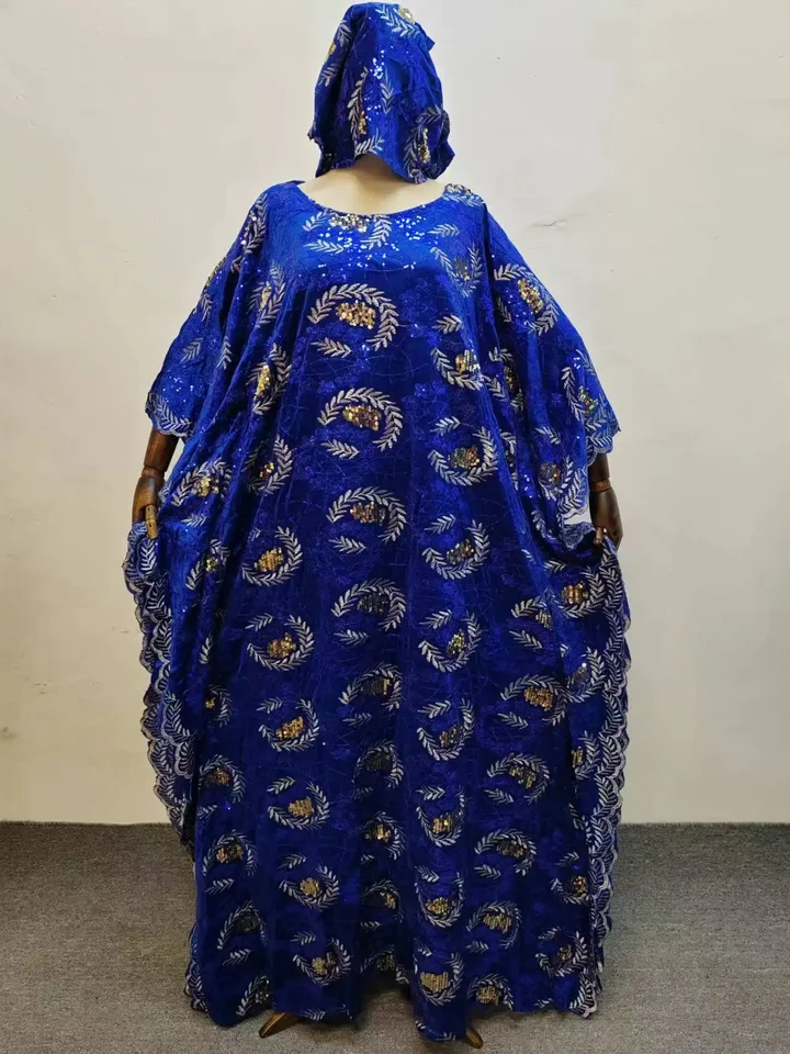 Nové odevy módy Afrika pre ženy Dashiki Velvet Table Flowin Lace Lace Long Dlhé šaty Vysoko kvalitné bezplatné biely šál