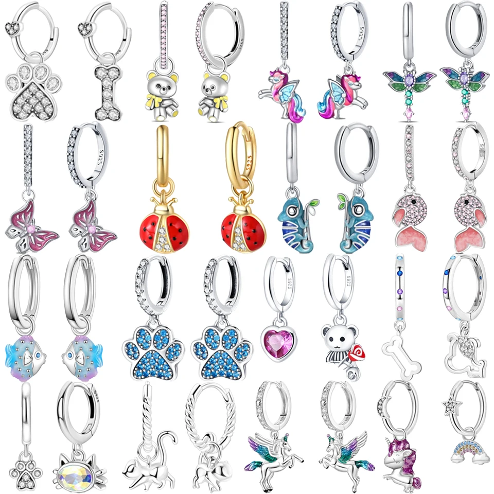Nové originálne 925 Sterling Silver Unicorn Butterfly Fish Dragonfly Náušnice pre ženy móda Vysoko kvalitný darček zirkónov