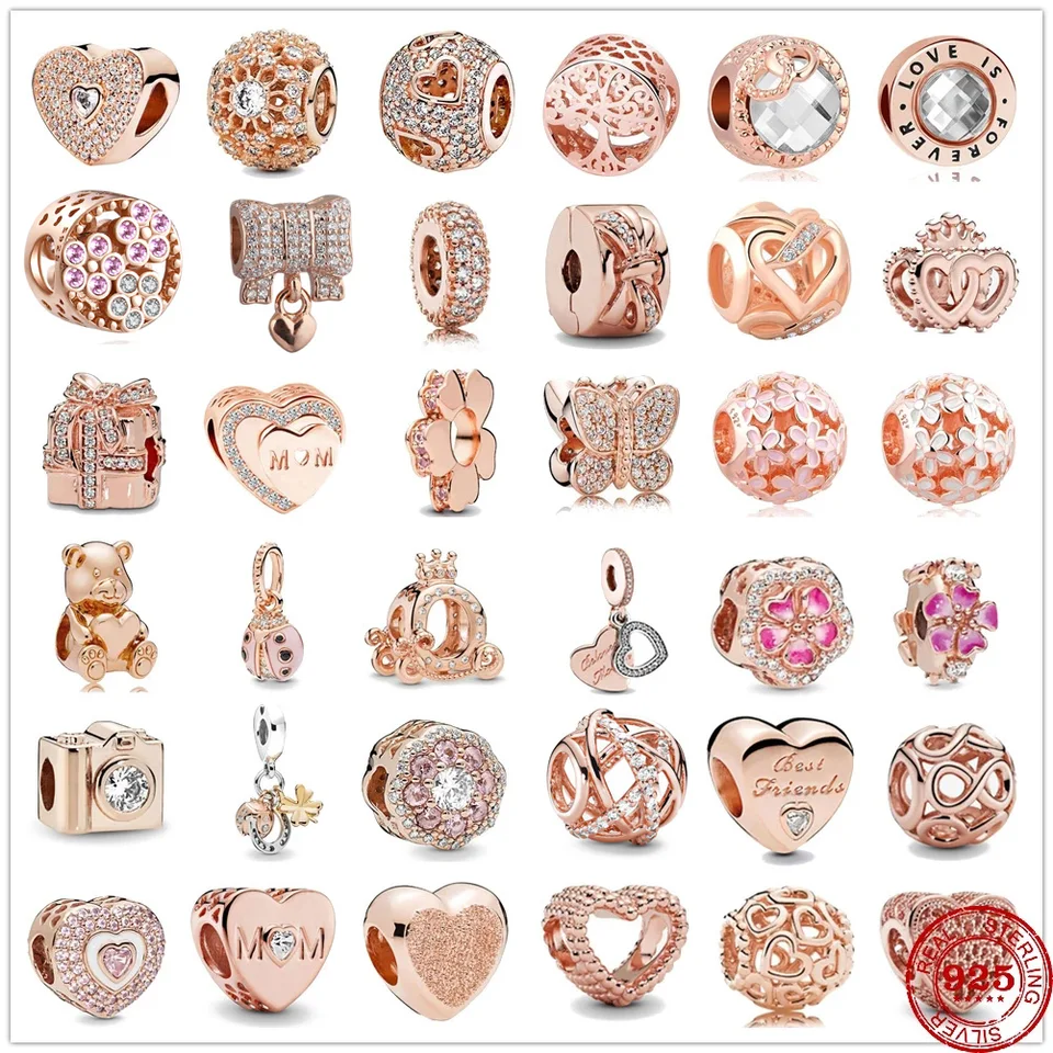 Nové originálne 925 strieborné doplnky Pandora Clip Rose Fit Fit Pandora Charms Silver 925 Náramok náhrdelník DIY Dámske šperky