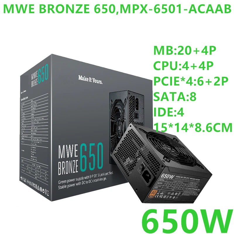Nové originálne PSU pre chladič Master MWE Bronze 650 Back-line napájací zdroj 650W napájanie MPX-6501-ACAAB