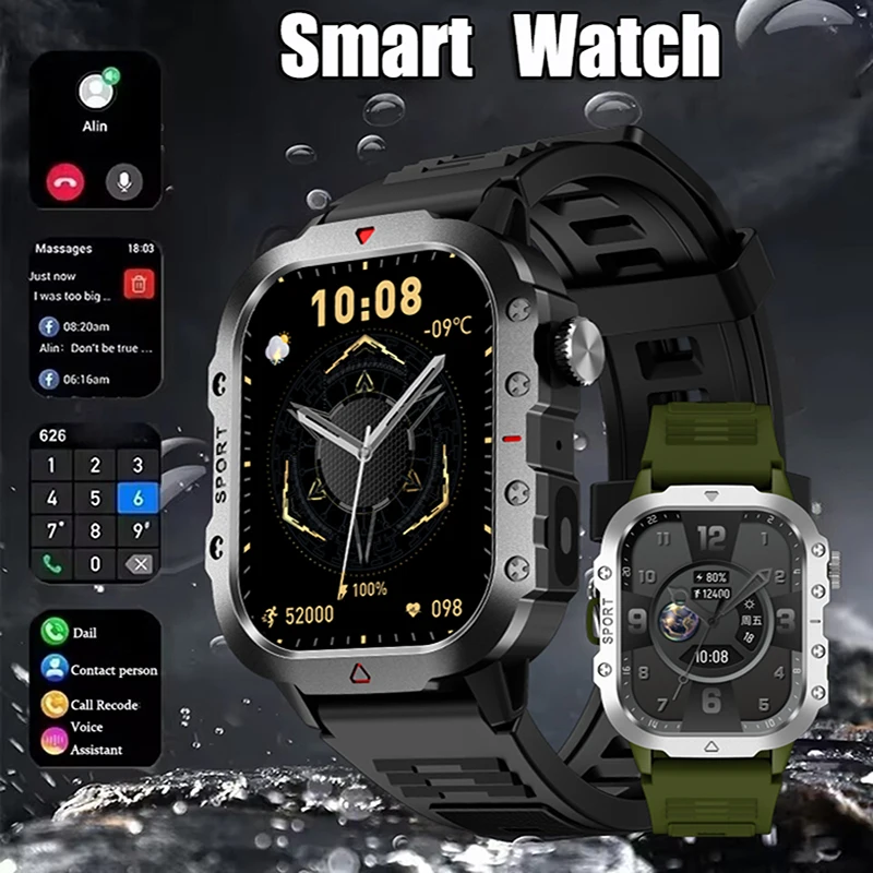 Nové outdoorové inteligentné hodinky 2.01inch Scliek Svietidlo Sport Tracker Voice Assistant Health Monitorovanie Smartwatch bezdrôtové nabíjanie